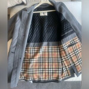 Burberry Men’s Gray Wool & Cashmere Coat with zip and button front closure